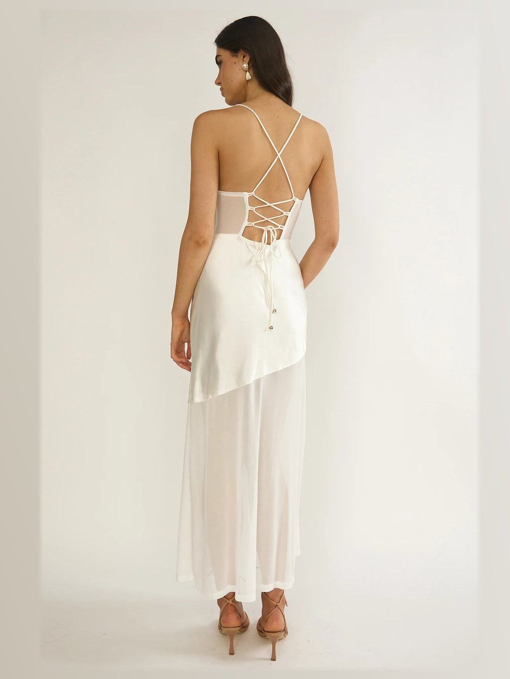 Oyster formal dress with a-line silhouette and maxi length