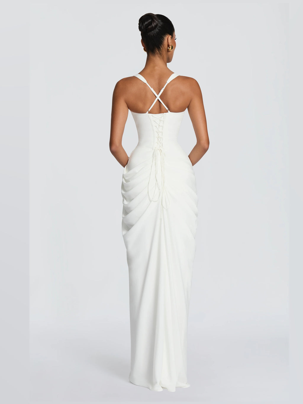 Ivory formal dress with a-line silhouette and maxi length