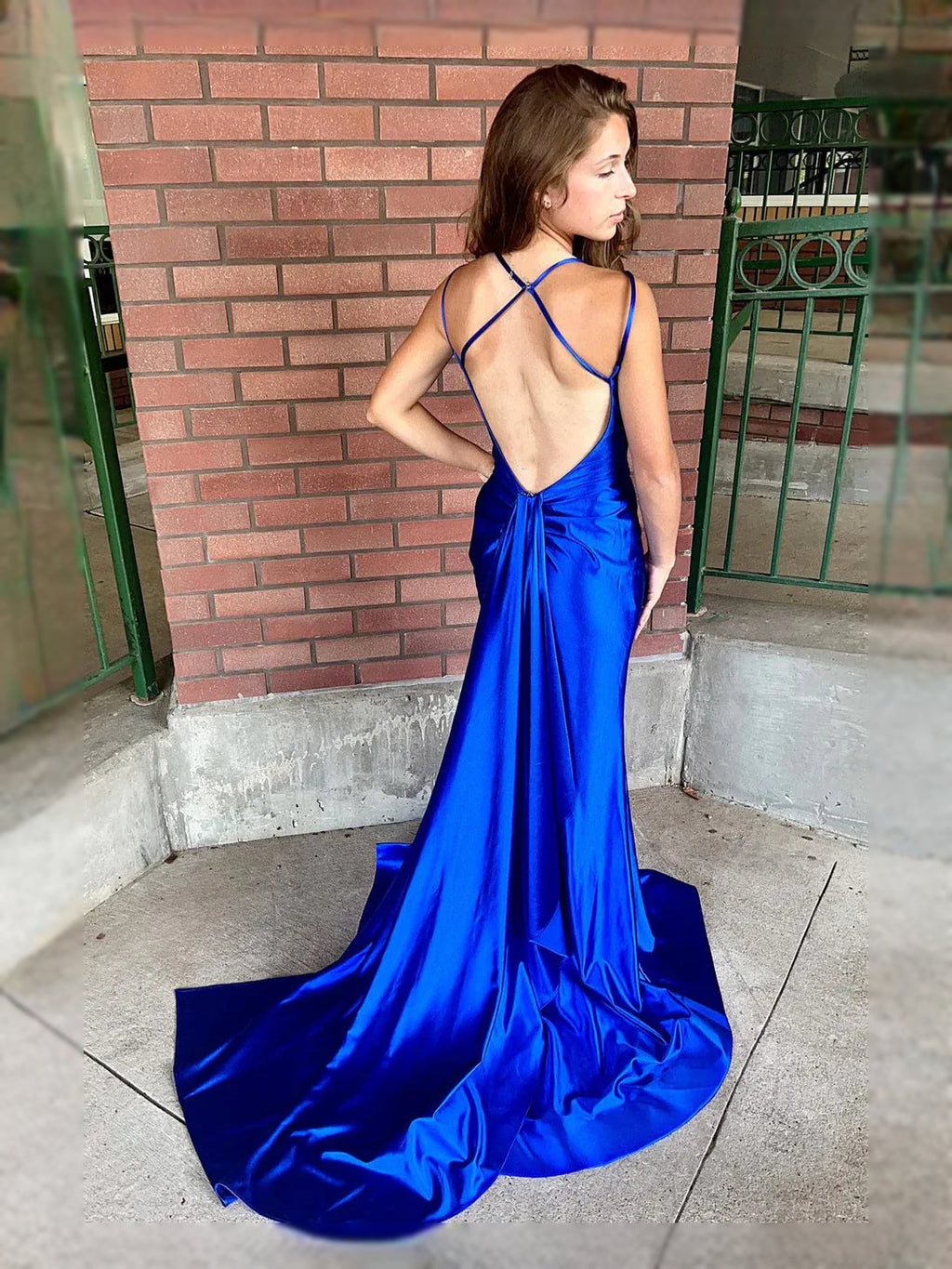 Royal Blue maxi prom dress, front view showing the mermaid silhouette