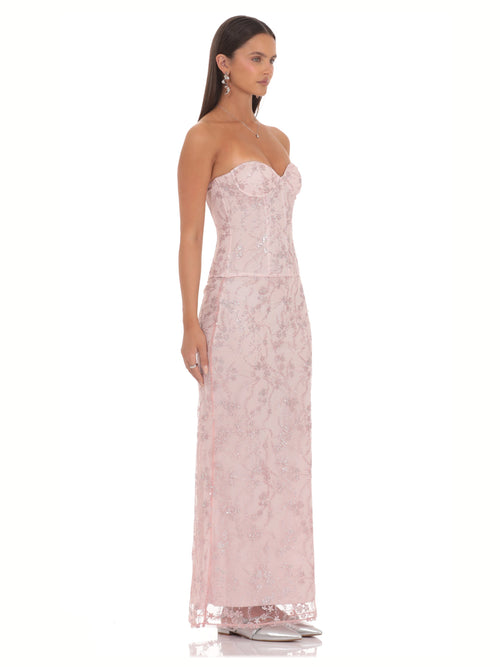 Blush Pink bridesmaid dress with a-line silhouette and maxi length