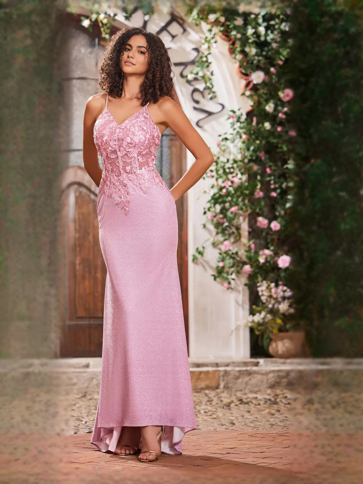 Light Pink maxi prom dress, front view showing the mermaid silhouette