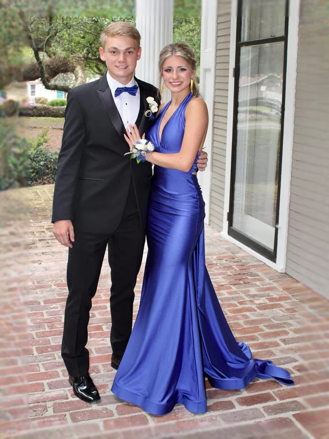 Blue maxi prom dress, front view showing the mermaid silhouette