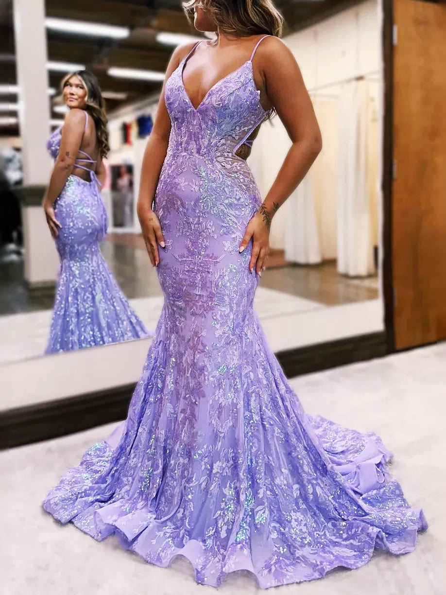 Lavender maxi prom dress, alternate view showing the bodice and skirt