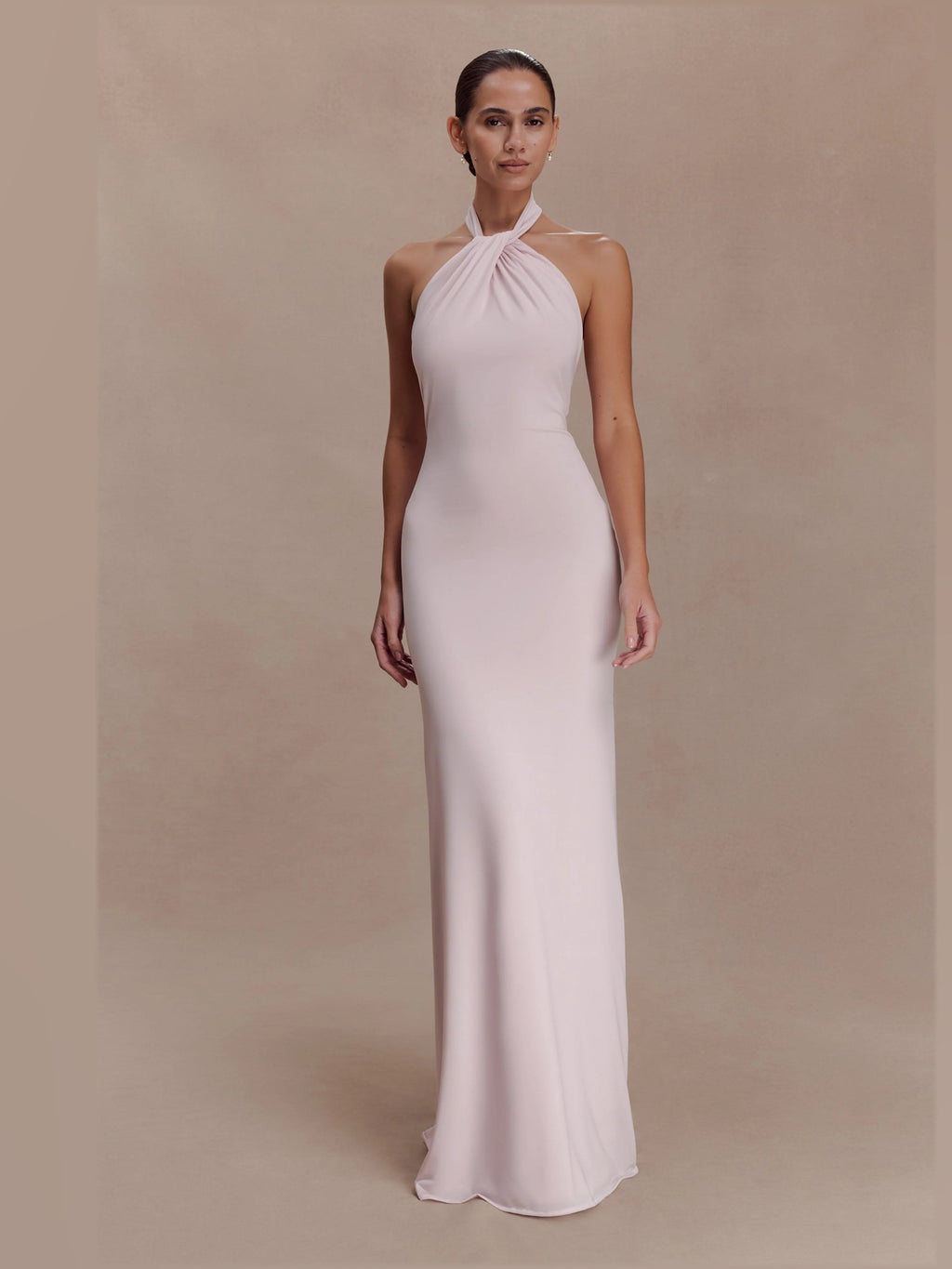 Pale Pink formal dress with halter neck neckline