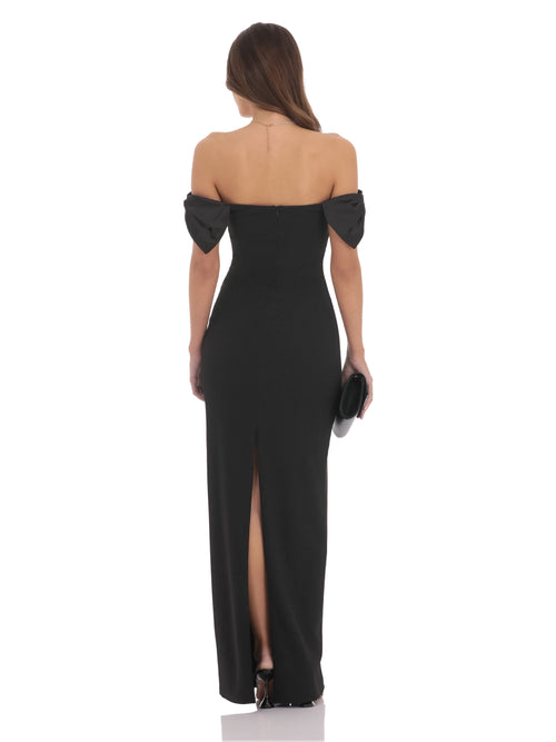 Black bridesmaid dress with off shoulder neckline