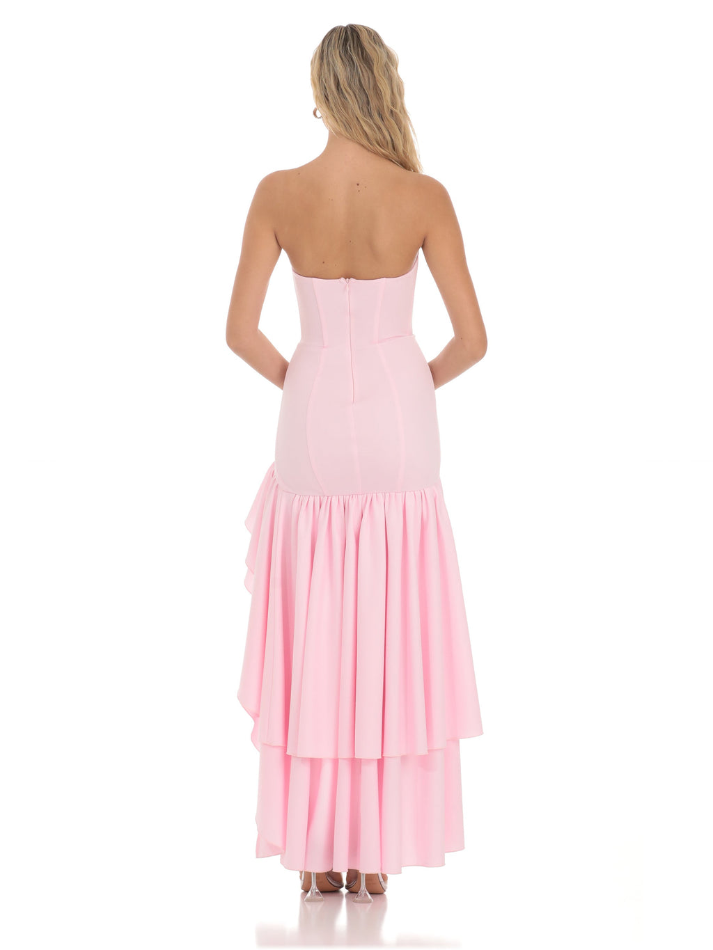 Pink bridesmaid dress with strapless neckline