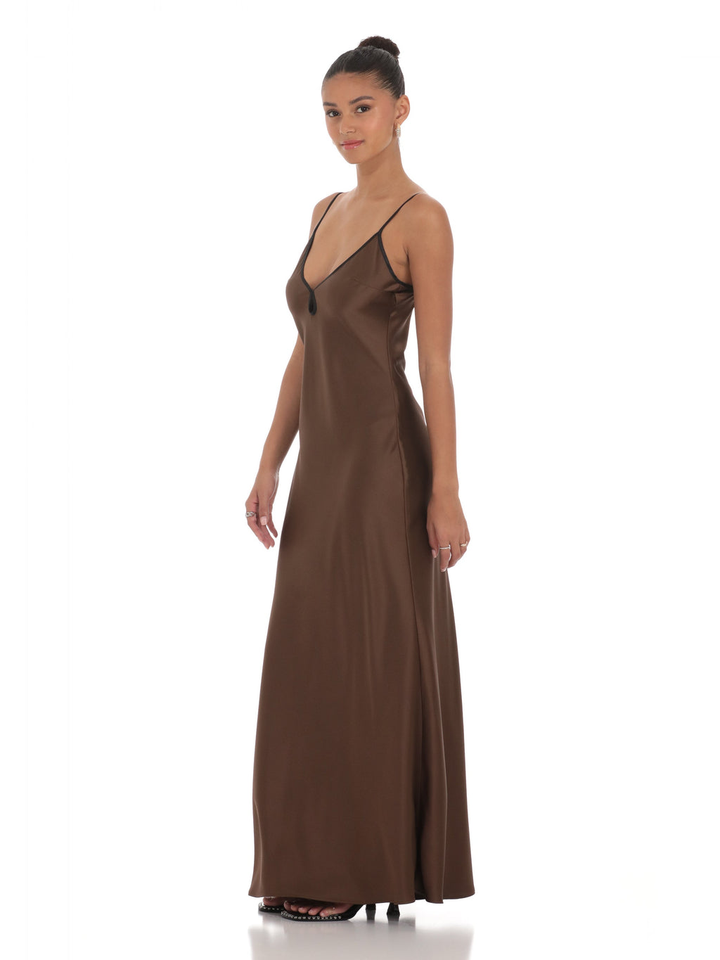Brown bridesmaid dress with a-line silhouette