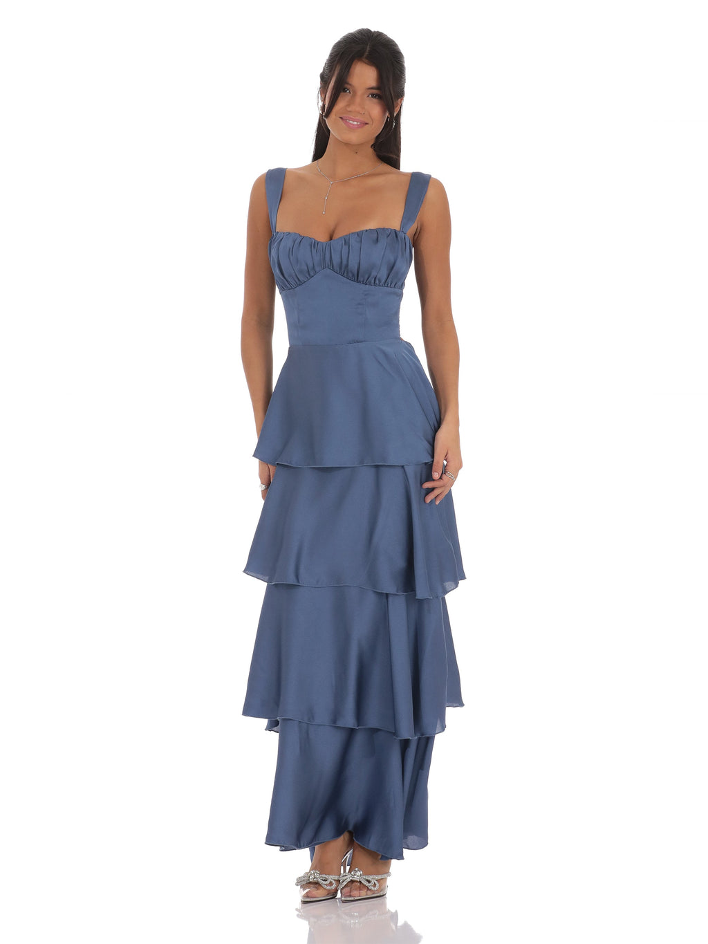 Slate Blue bridesmaid dress with a-line silhouette