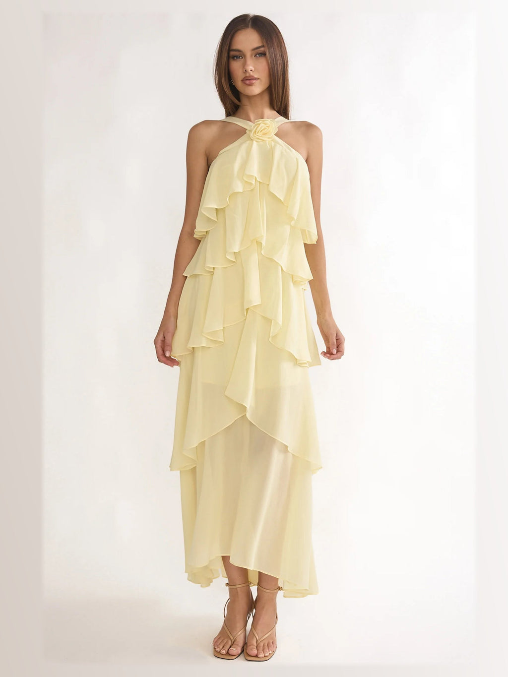 Yellow formal dress with a-line silhouette