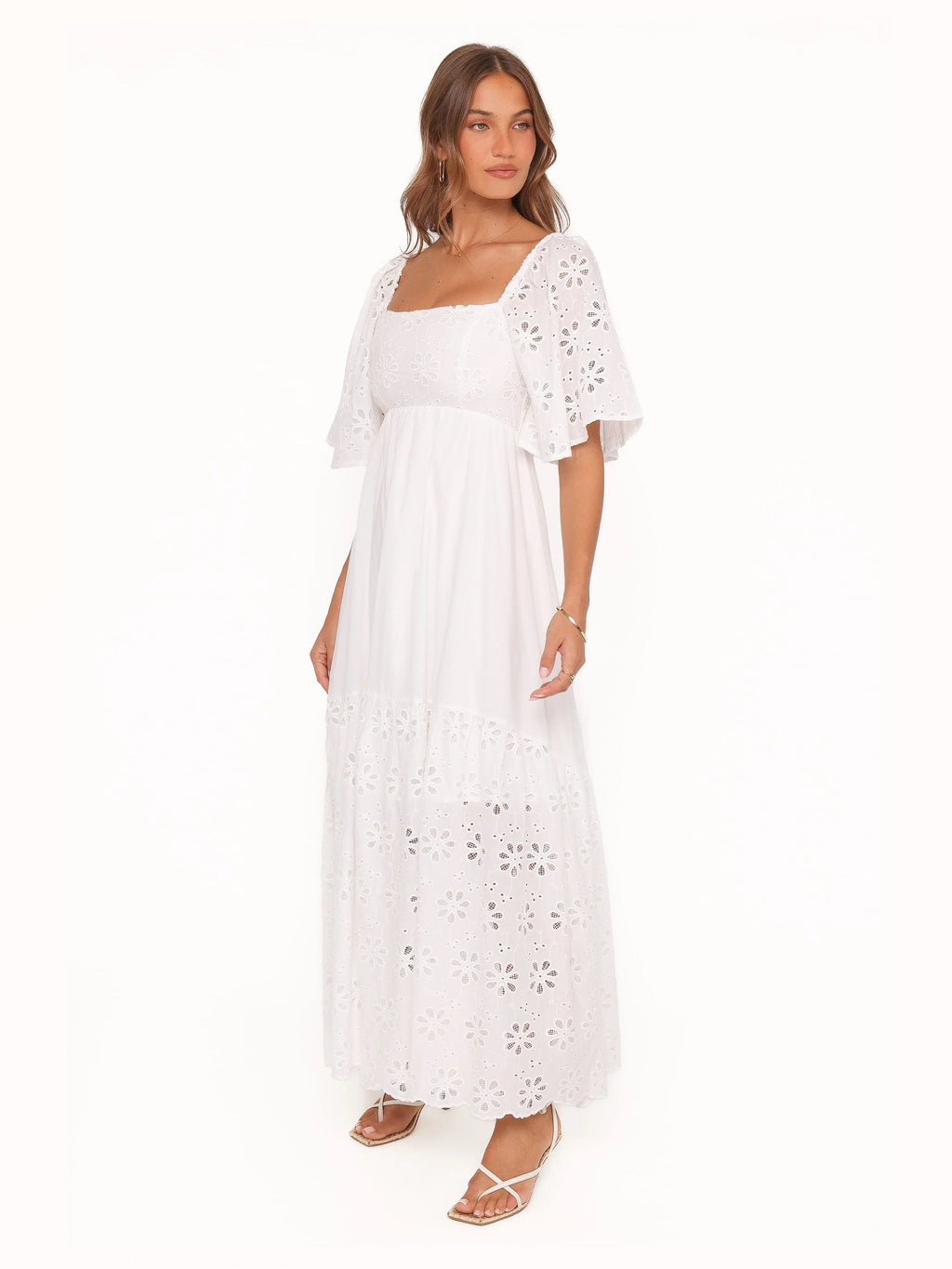 White formal dress with a-line silhouette