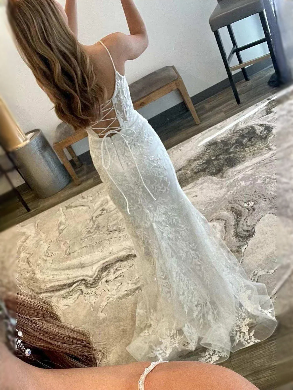 White maxi prom dress, alternate view showing the bodice and skirt