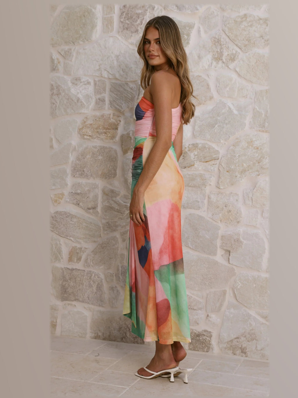 Pink formal dress with a-line silhouette
