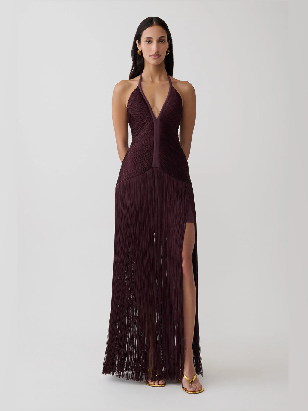 Plum formal dress with a-line silhouette