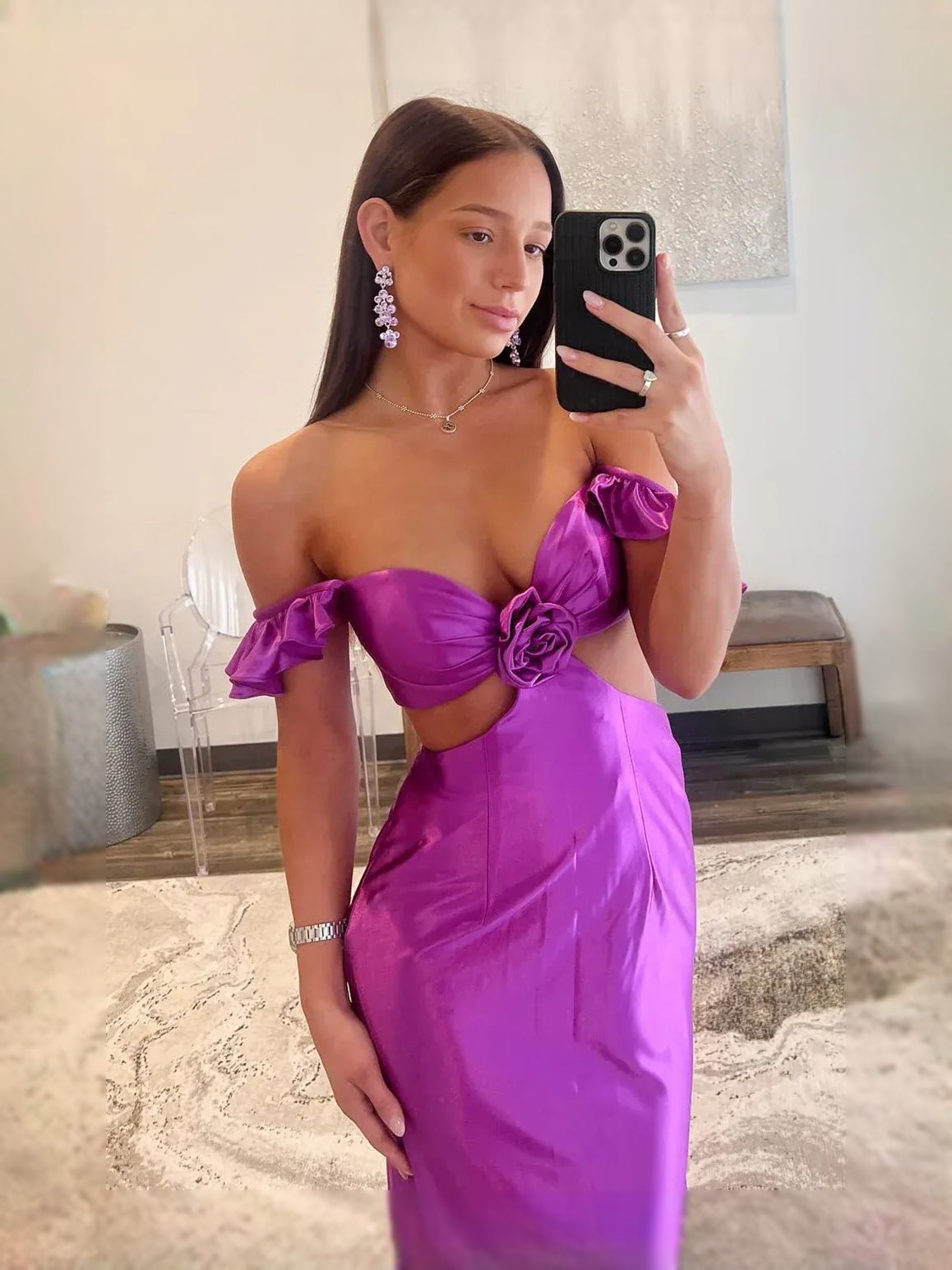 Purple floor-length prom dress, alternate view showing the dress shape and hem