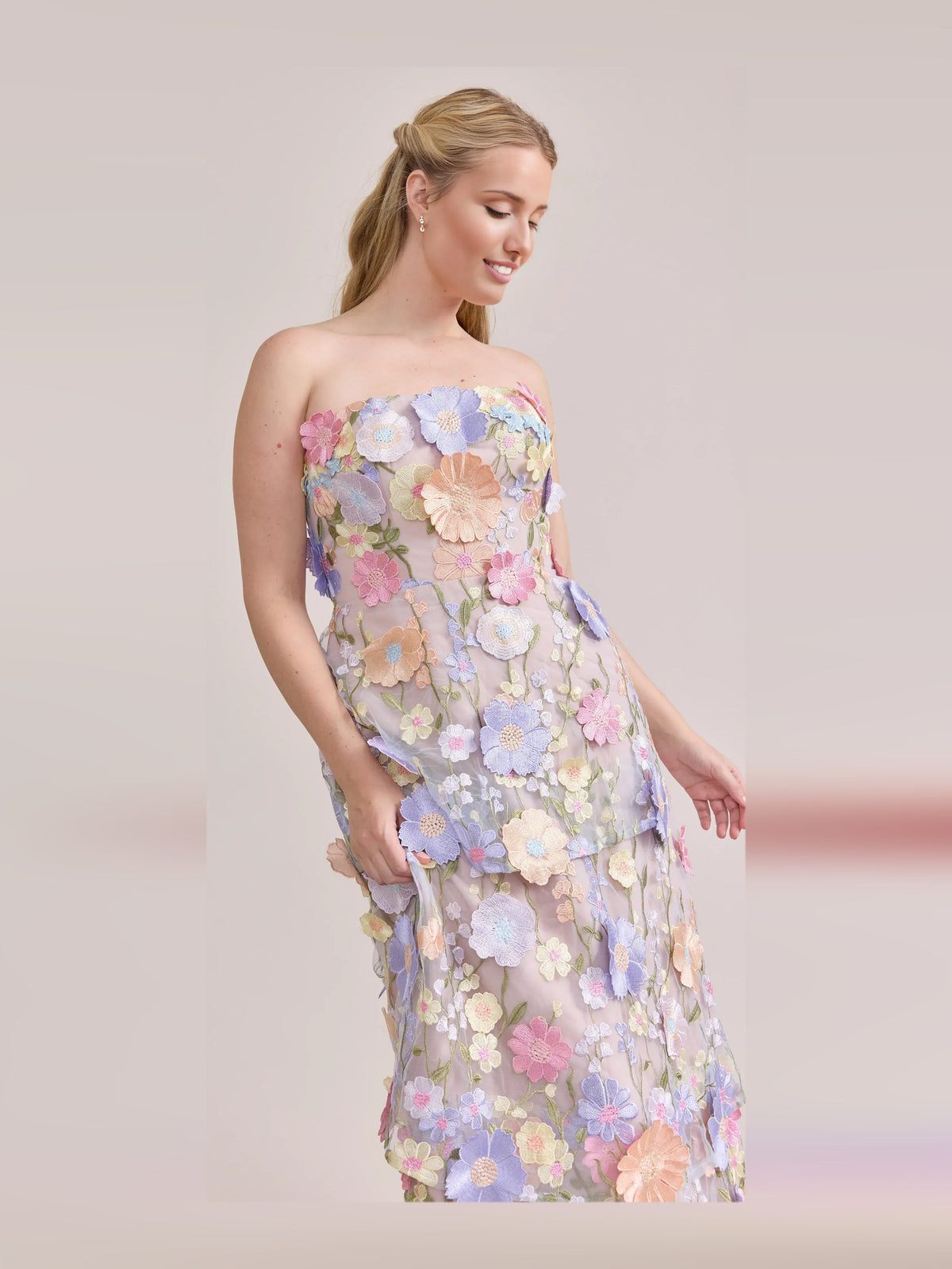 As Picture floor-length prom dress, alternate view showing the dress shape and hem