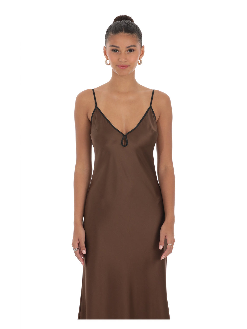 Brown bridesmaid dress with a-line detailing
