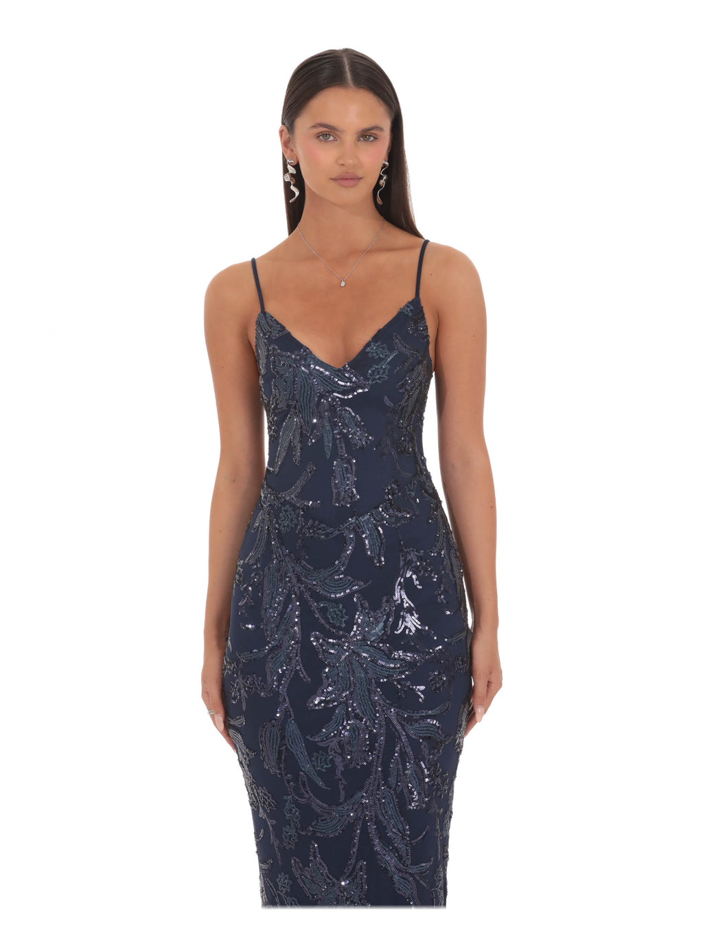 Navy bridesmaid dress with sequin detailing