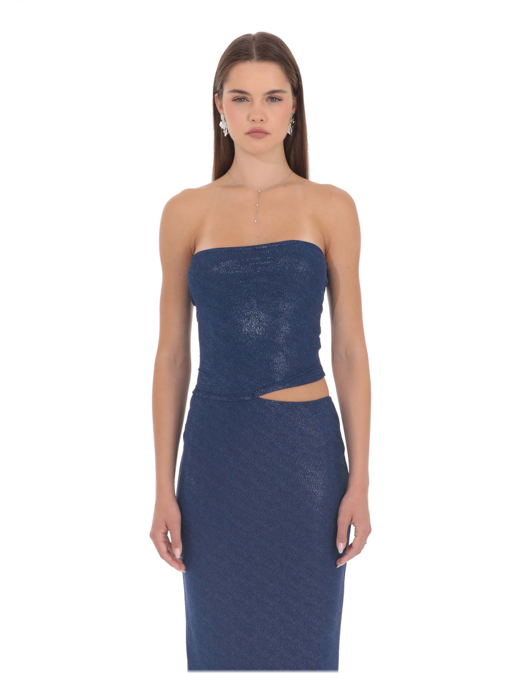 Blue bridesmaid dress with a-line detailing