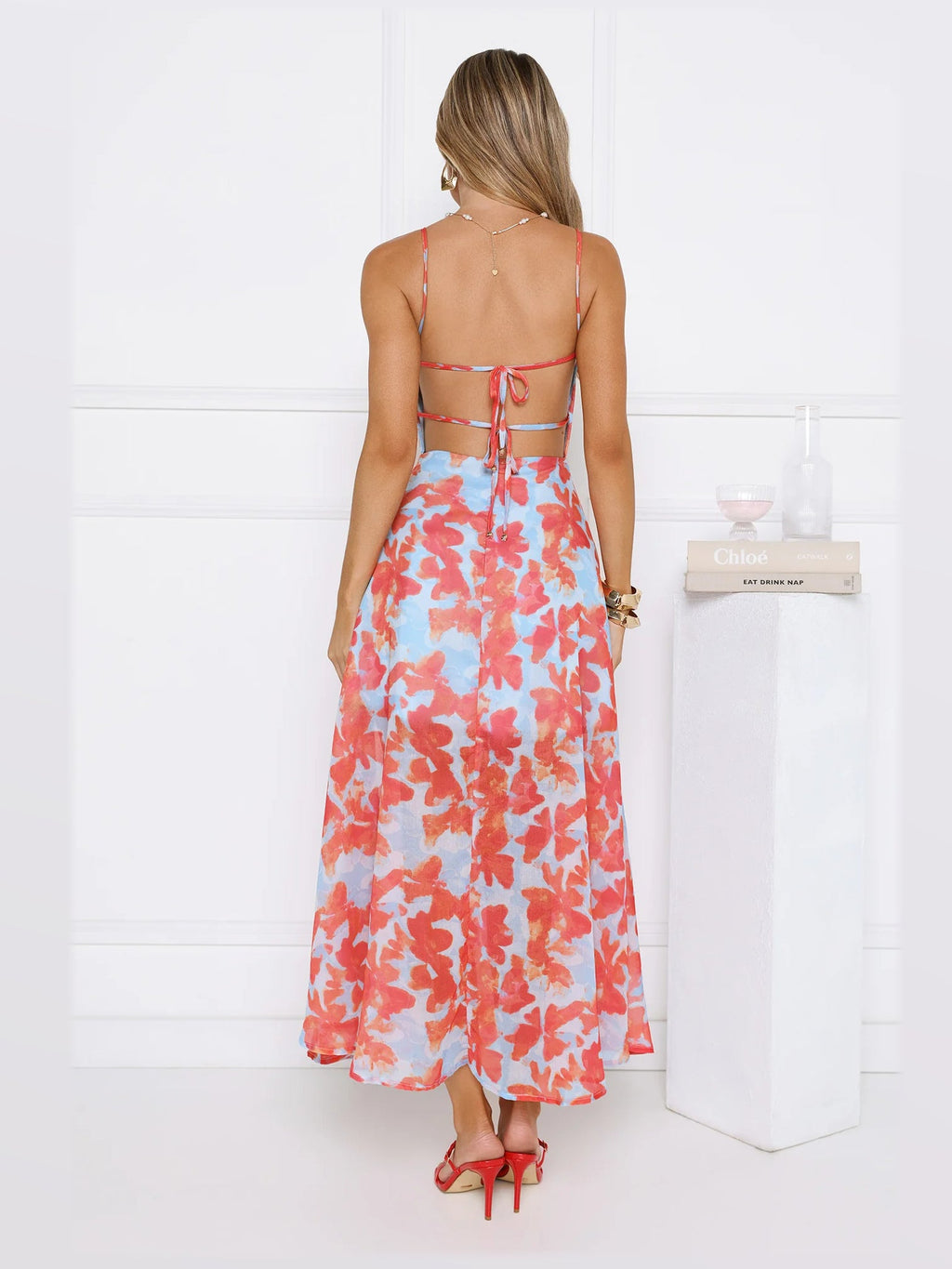 Blue formal dress with a-line detailing