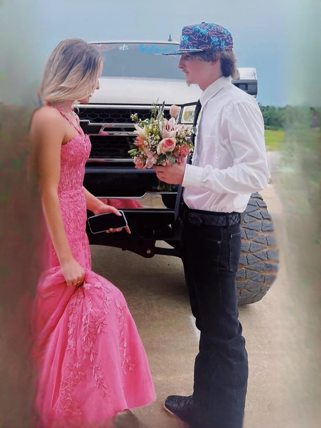 Red floor-length prom dress, alternate view showing the overall dress design