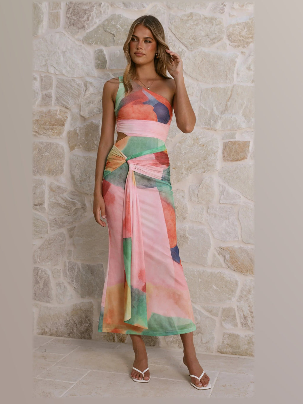 Pink formal dress with a-line detailing