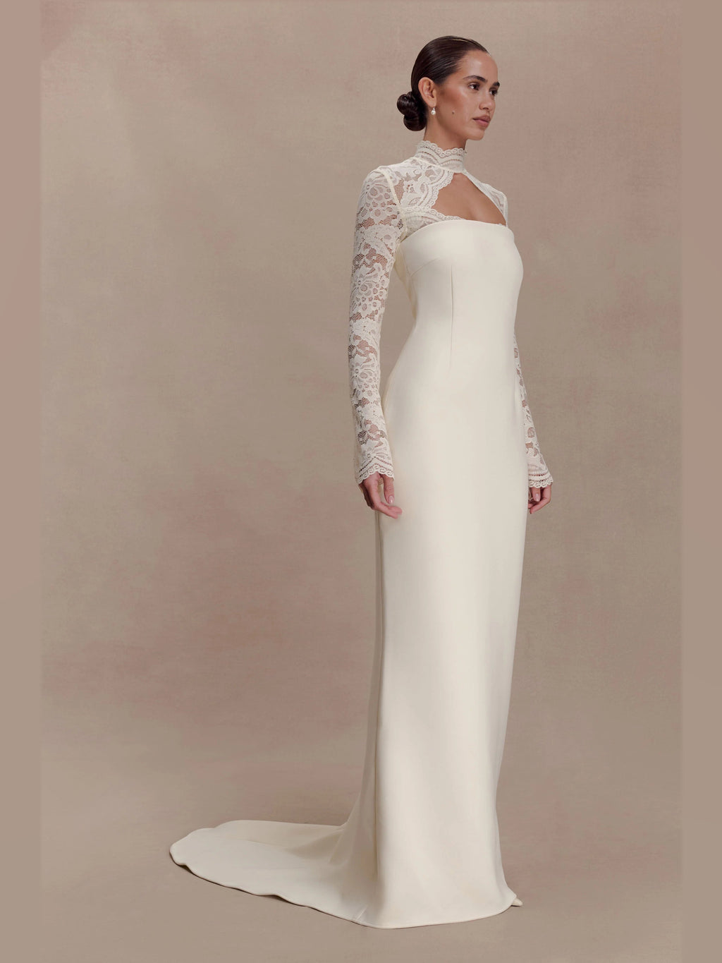 Ivory formal dress with a-line detailing