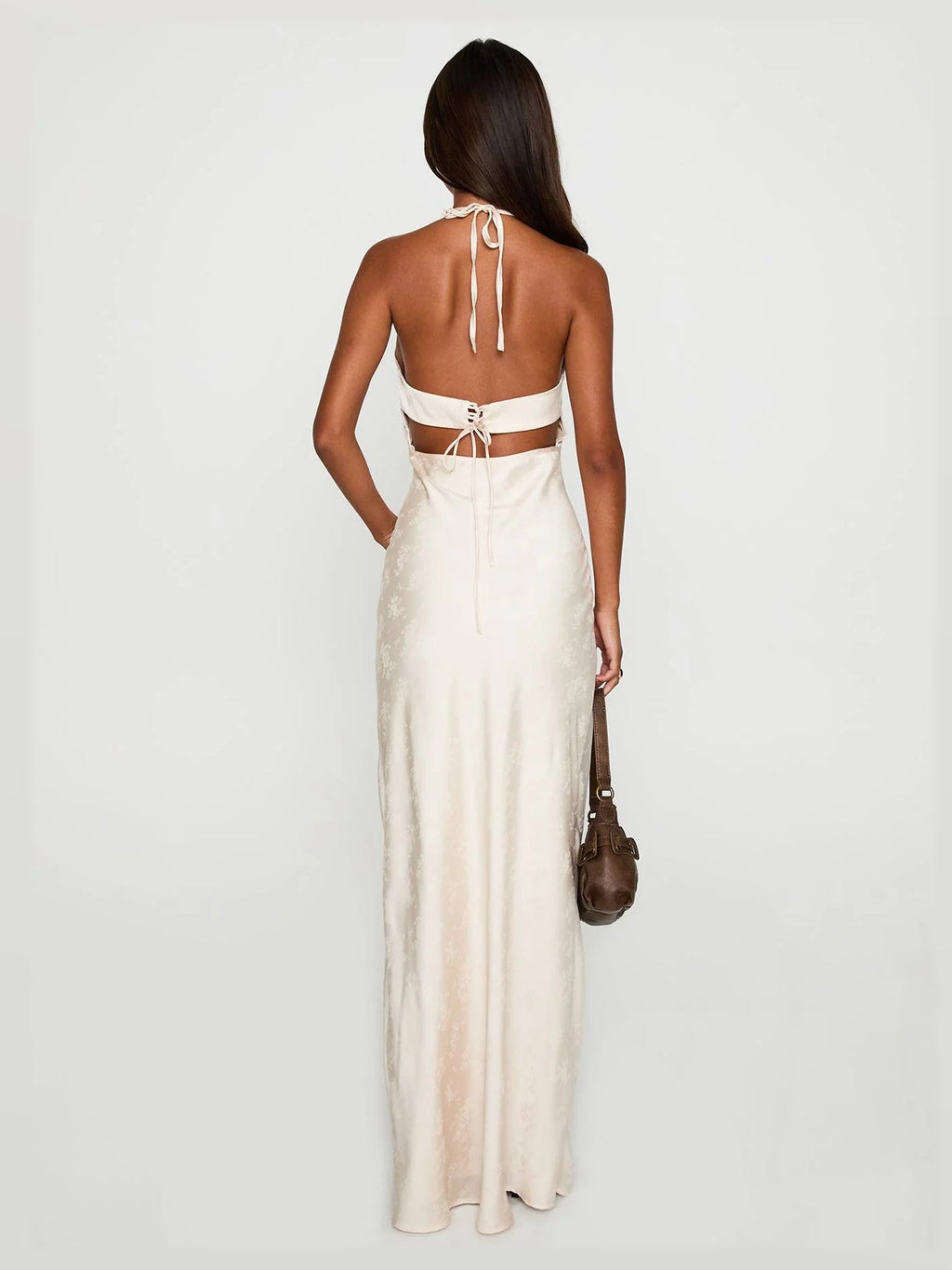 Champagne formal dress with a-line detailing
