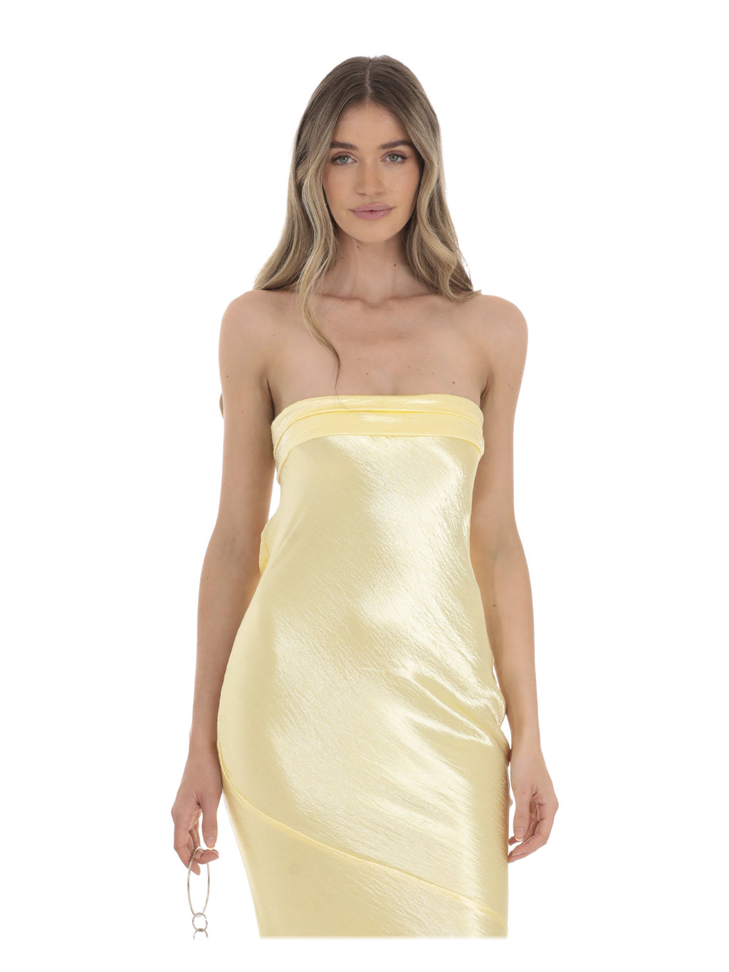 Yellow bridesmaid dress with a-line detailing