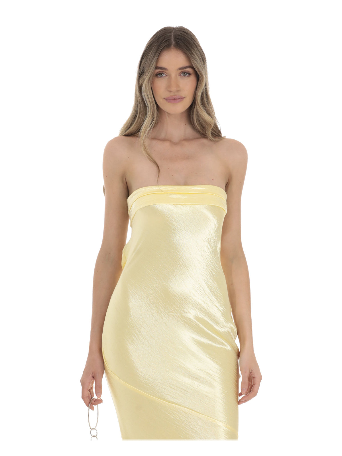 Yellow bridesmaid dress with a-line detailing
