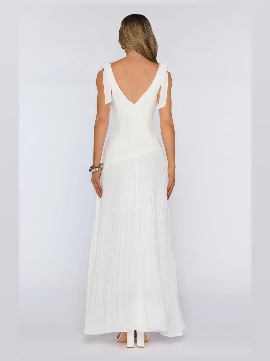 White formal dress with a-line detailing