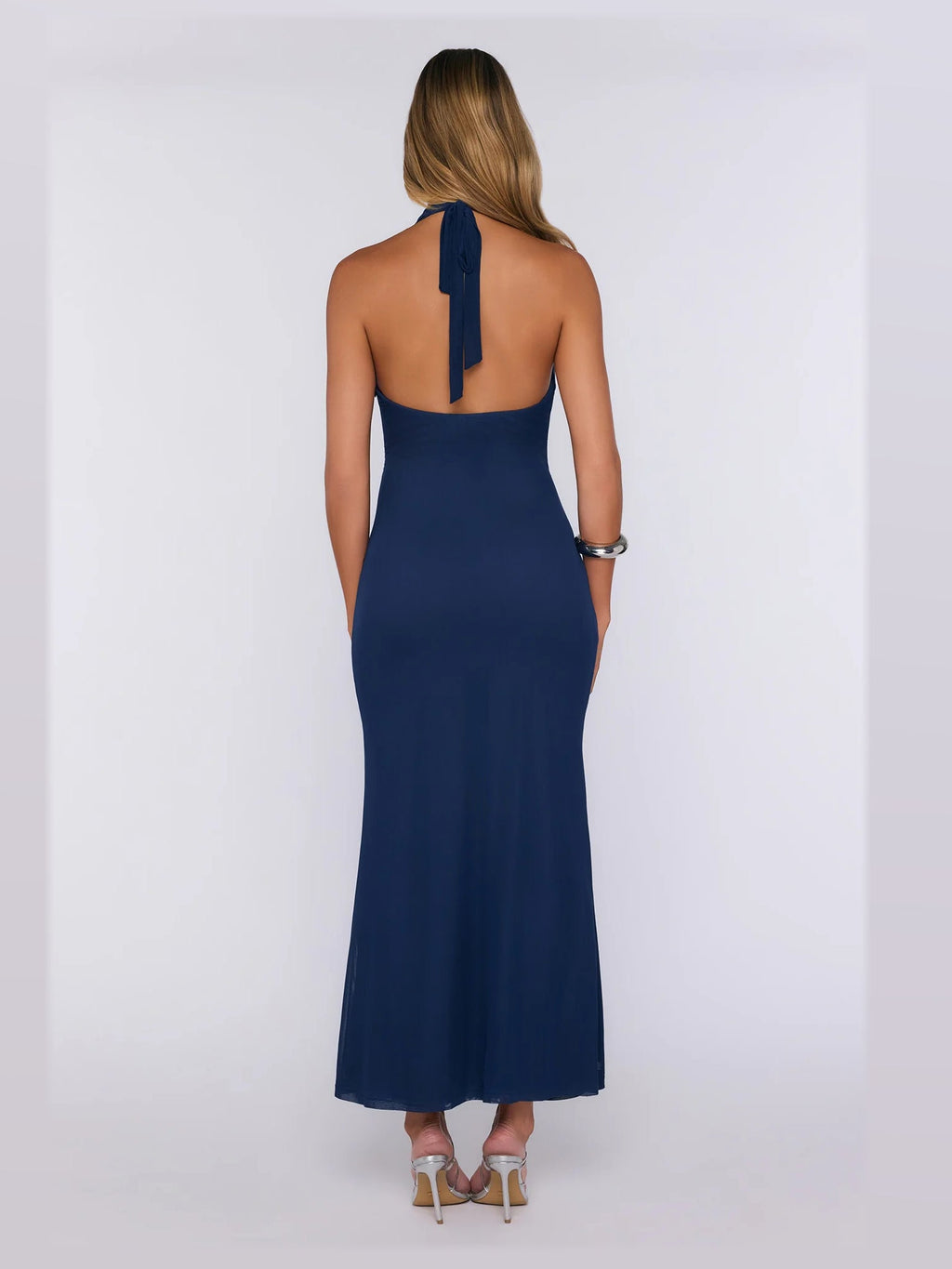 Navy formal dress with a-line detailing
