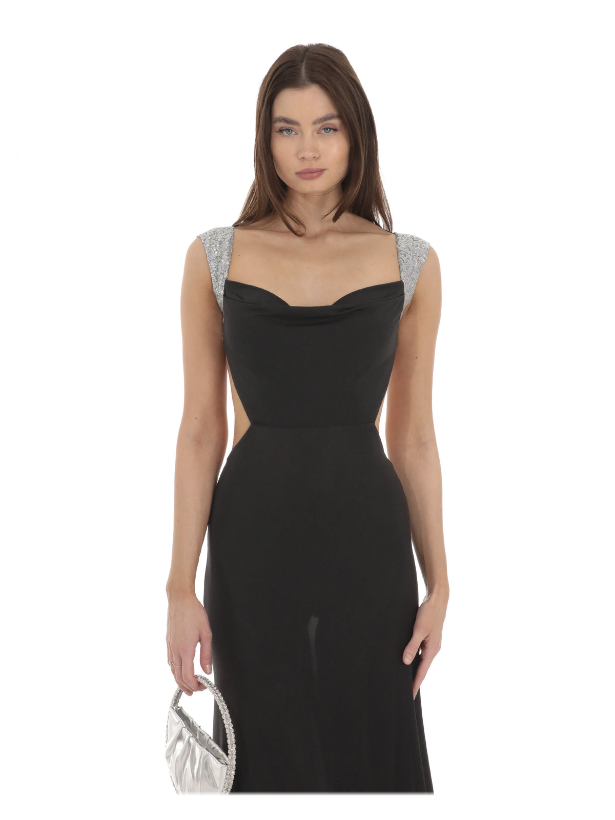 Black bridesmaid dress with sequin detailing