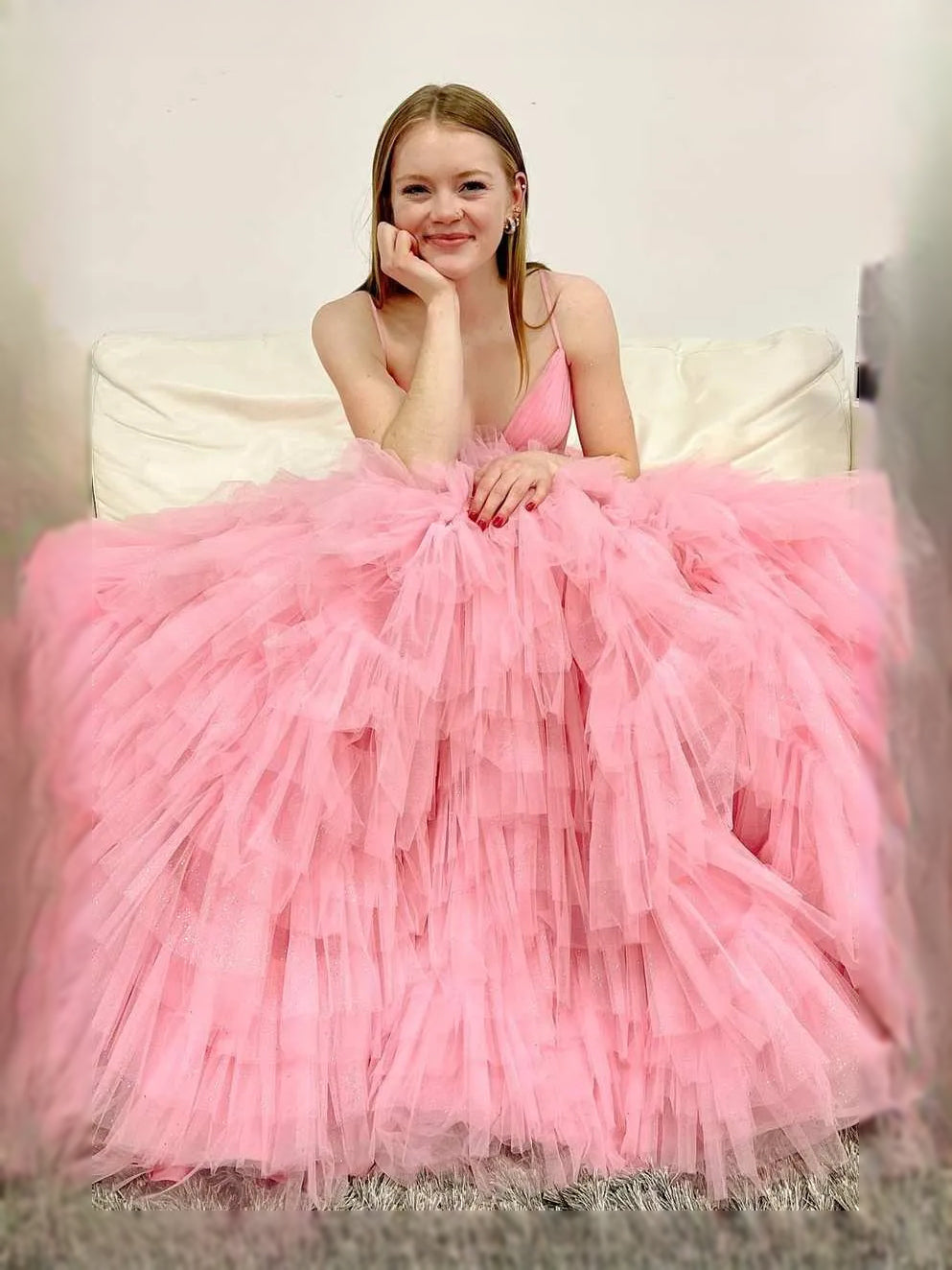 Pink maxi prom dress, alternate view showing the overall dress design
