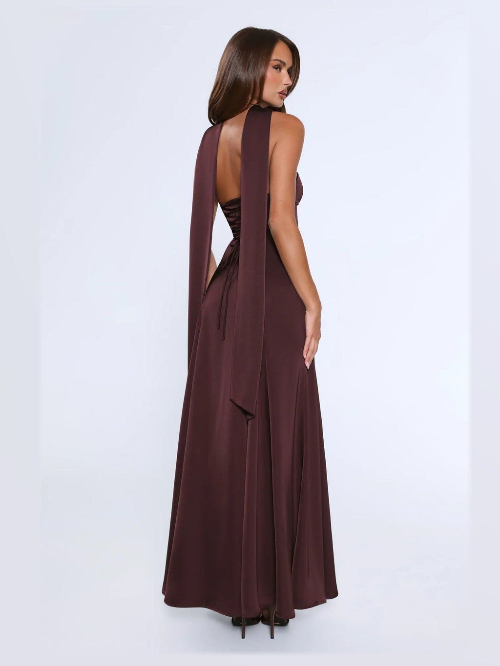 Chocolate formal dress with a-line shape