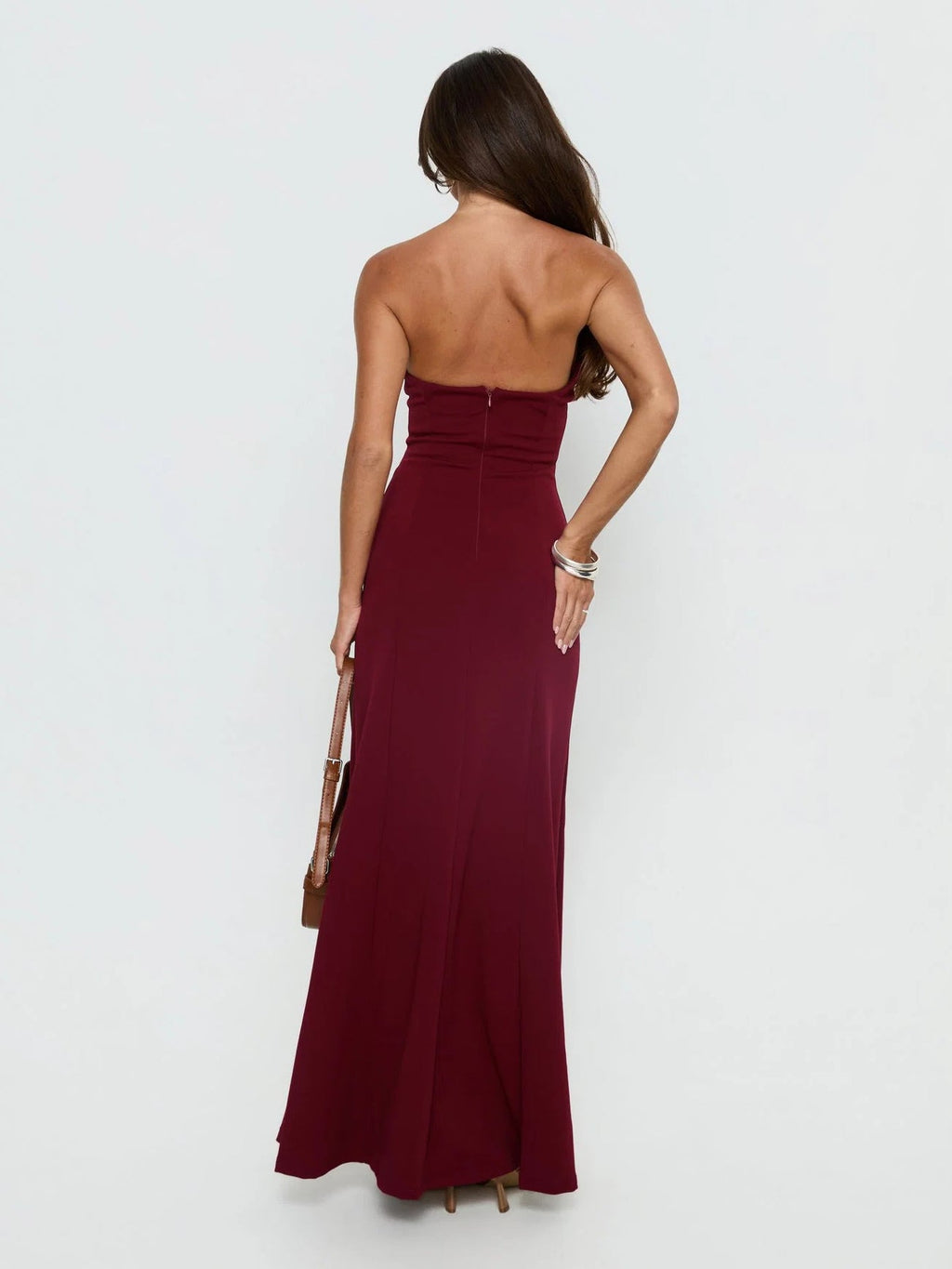 Burgundy formal dress with a-line shape