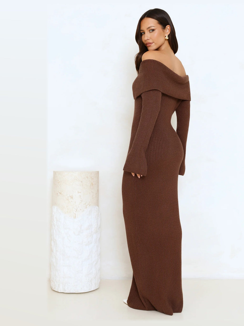 Brown formal dress with a-line shape