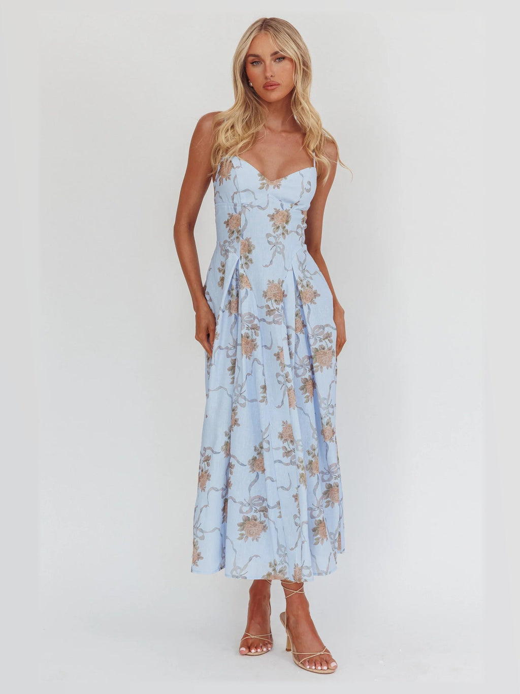 Blue formal dress with a-line shape