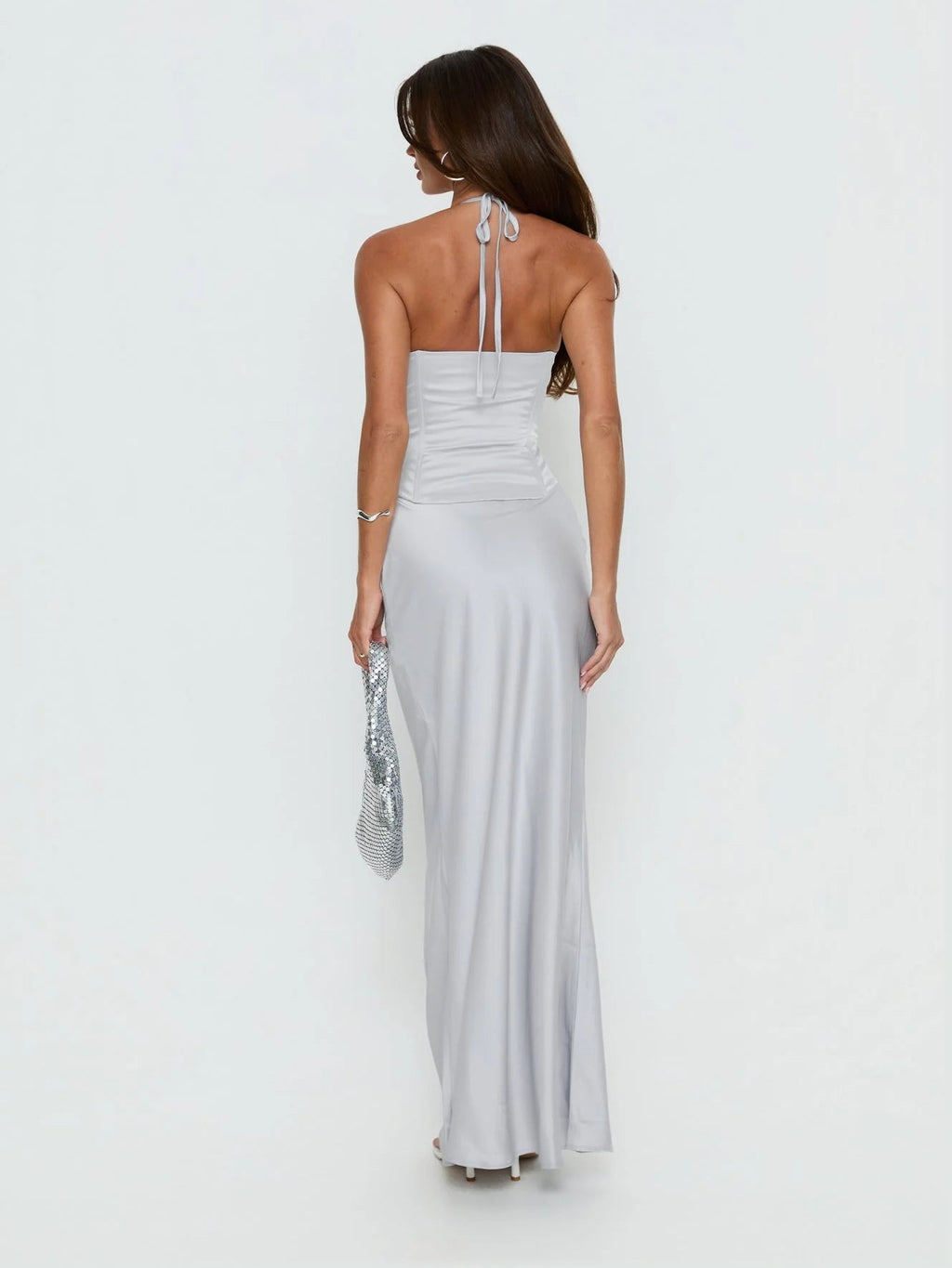 Silver formal dress with a-line shape