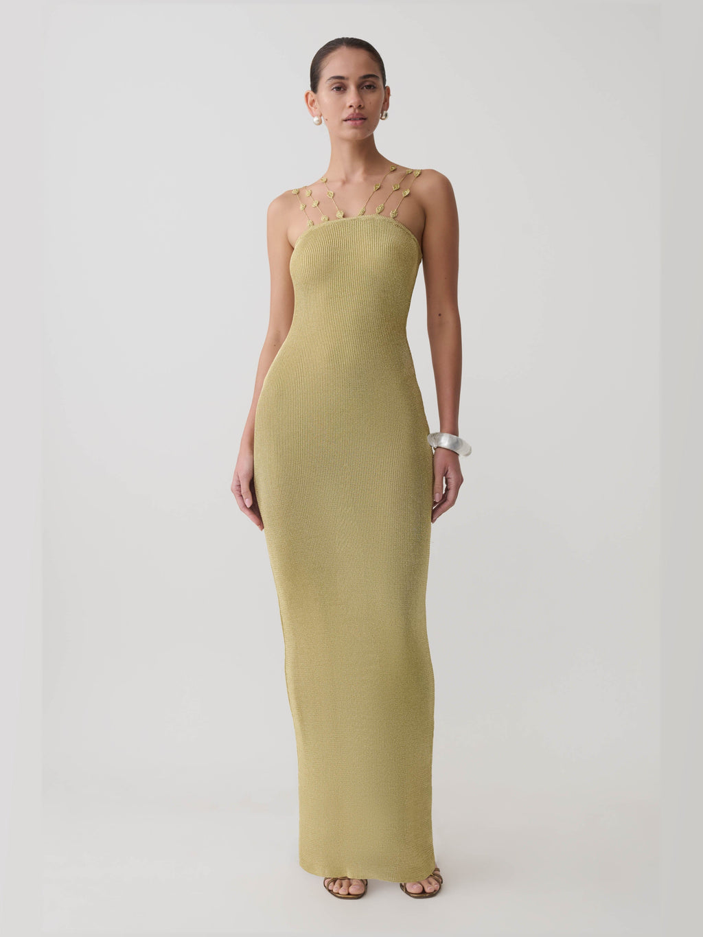Gold formal dress with maxi formal style
