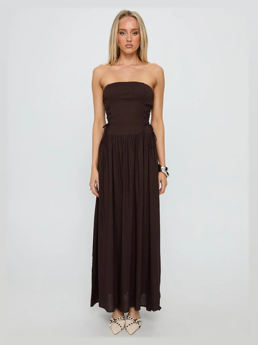 Chocolate formal dress with maxi formal style
