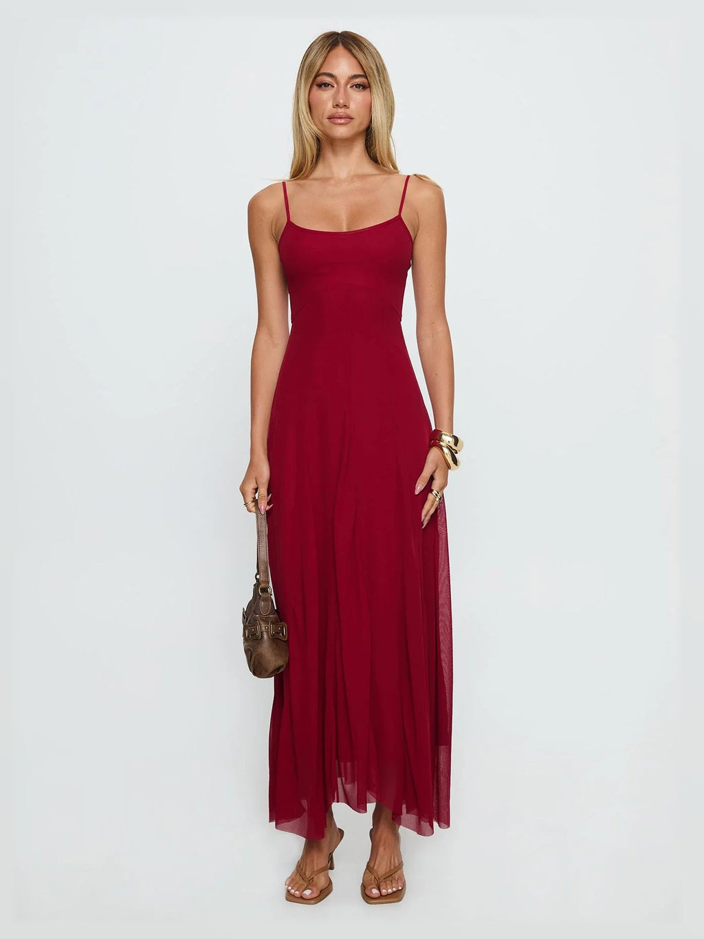 Red formal dress with maxi formal style