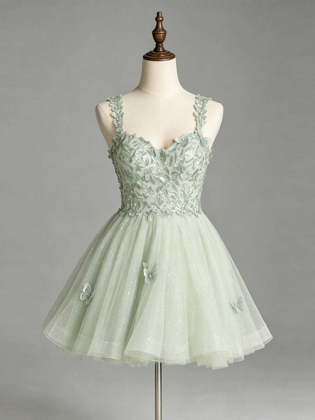Floral Lace Strap Glitter Tulle Homecoming Dress - view 1