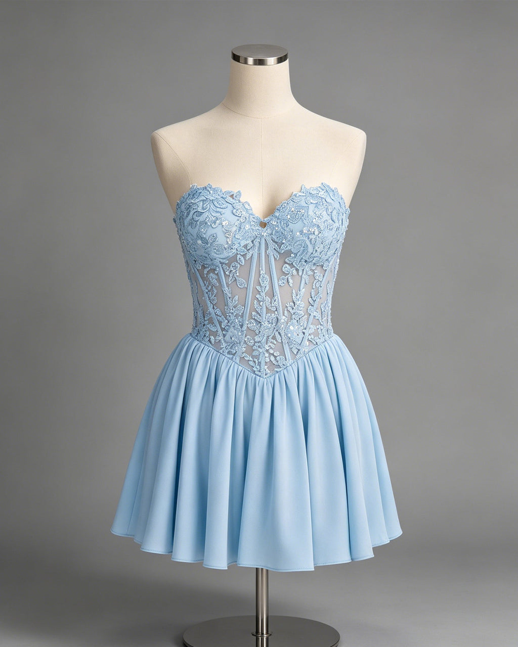 Strapless Lace Corset Chiffon Homecoming Dress with A-Line Skirt - view 1