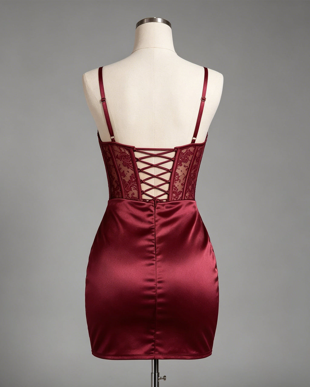 Cowl Neck Lace Corset Satin Homecoming Dress with Draped Skirt - view 2