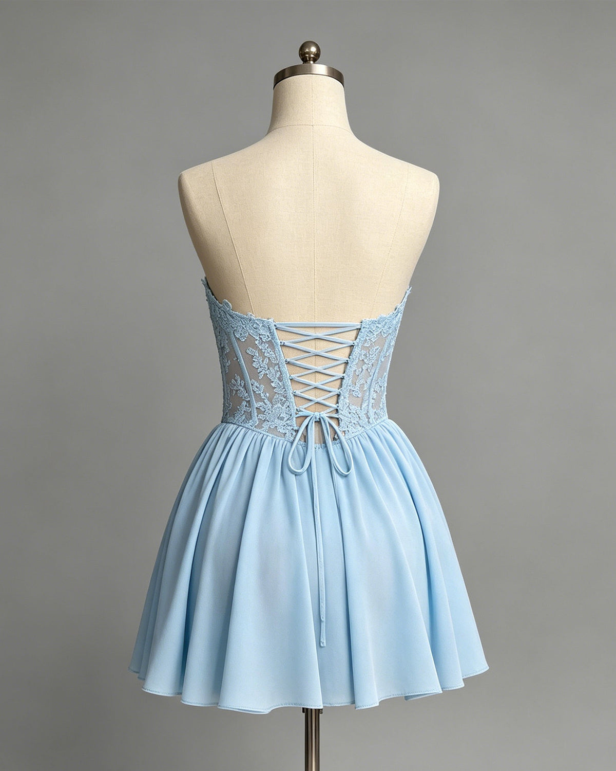 Strapless Lace Corset Chiffon Homecoming Dress with A-Line Skirt - view 2