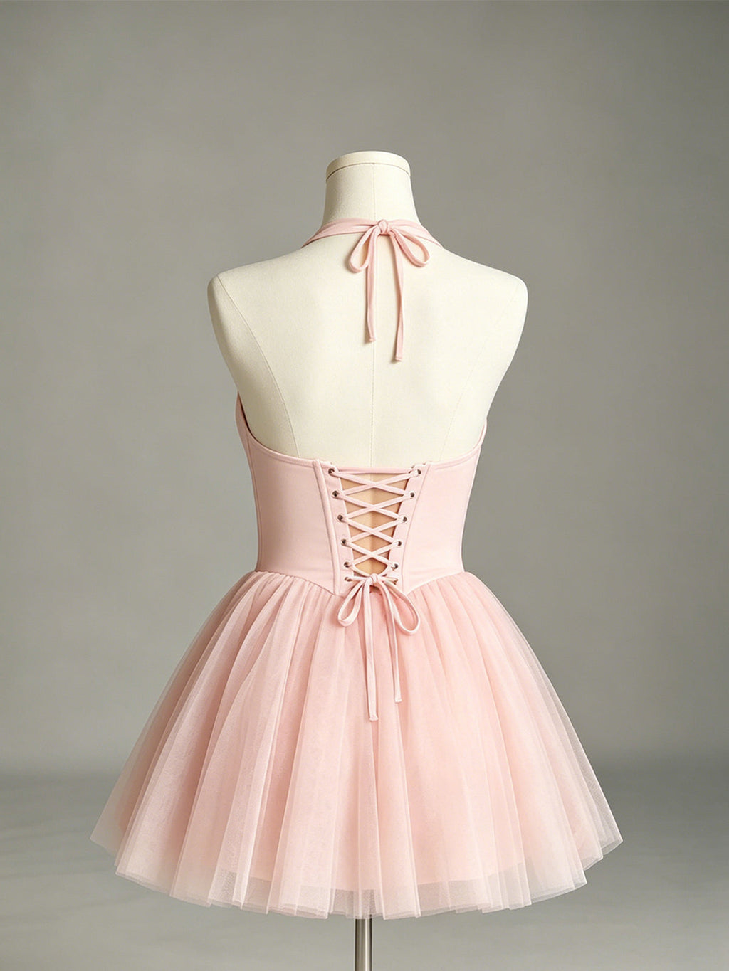 Halter Bow Corset Tulle Homecoming Dress - view 2