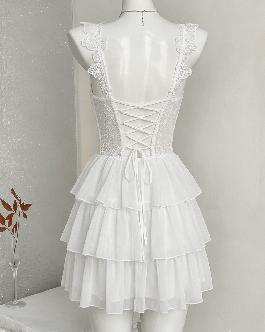 Lace Strap Corset Tulle Homecoming Dress with Tiered Skirt - view 2