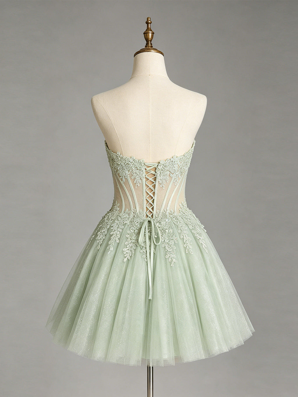 Strapless Lace Applique Glitter Tulle Homecoming Dress - view 2