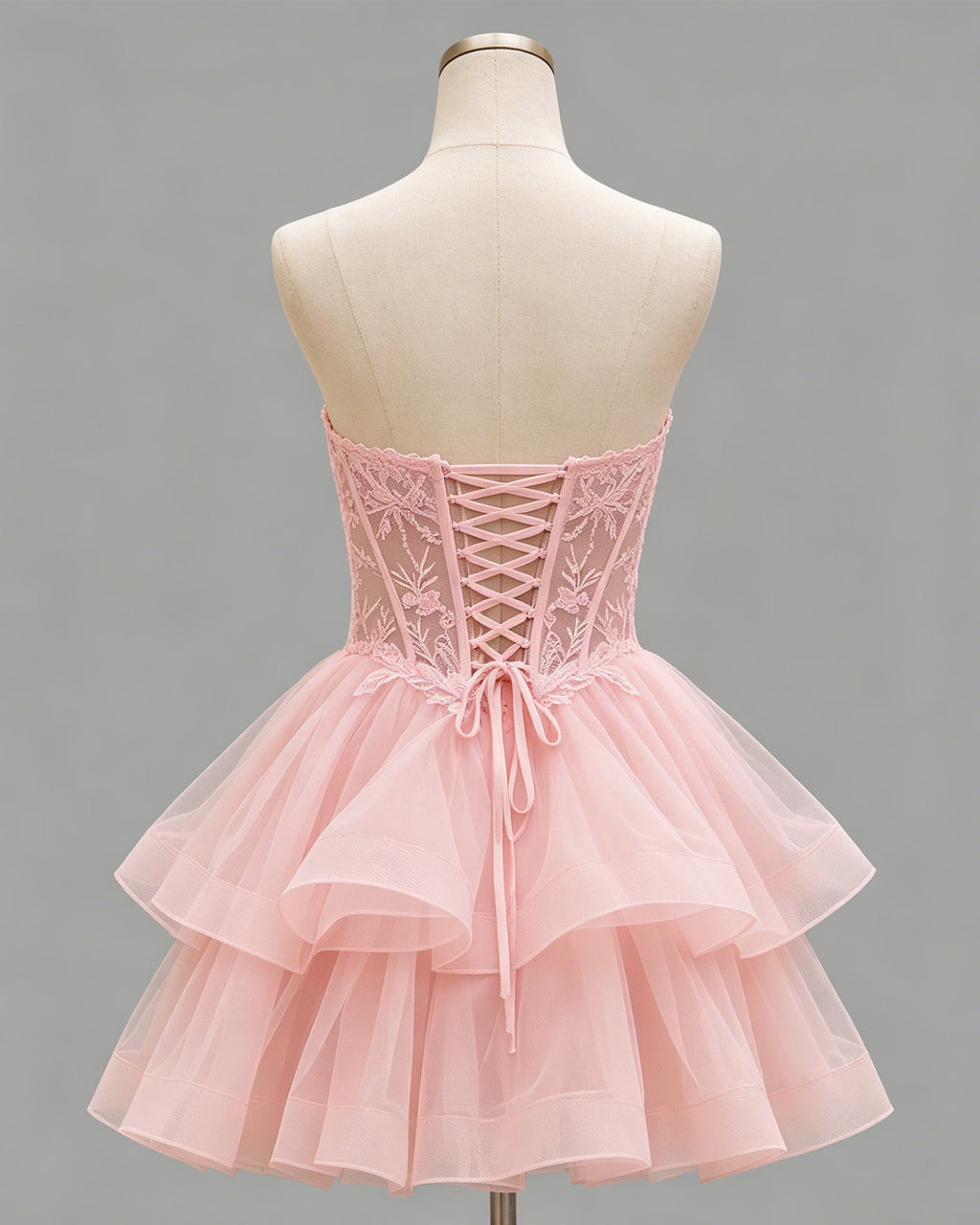 Strapless Lace Corset Ruffle Tulle Homecoming Dress - view 2