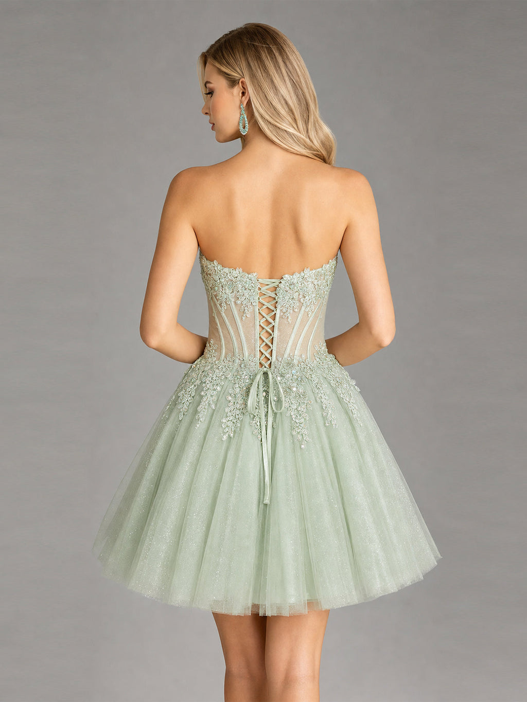 Strapless Lace Applique Glitter Tulle Homecoming Dress - view 4